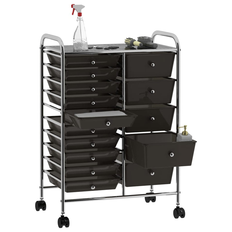 Opbergtrolley met 15 lades mobiel XXL kunststof zwart Zwart