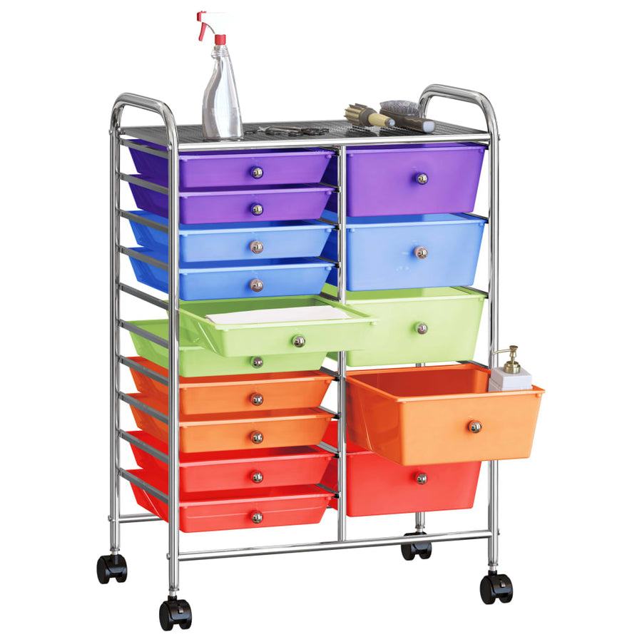 Opbergtrolley met 15 lades mobiel XXL kunststof meerkleurig Multikleur