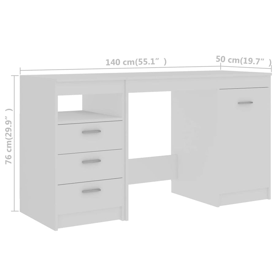 Bureau 140X50X76 Cm Bewerkt Hout Wit
