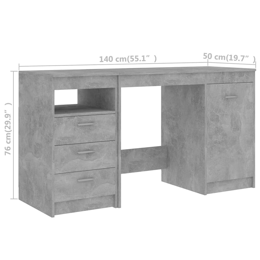 Bureau 140x50x76 cm spaanplaat betongrijs Betongrijs