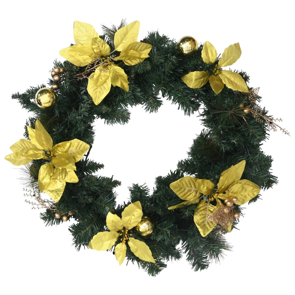 Kerstkrans Met Led Lampjes 60 Cm Pvc Groen Groen & goudkleurig