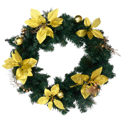 Kerstkrans Met Led Lampjes 60 Cm Pvc Groen Groen & goudkleurig