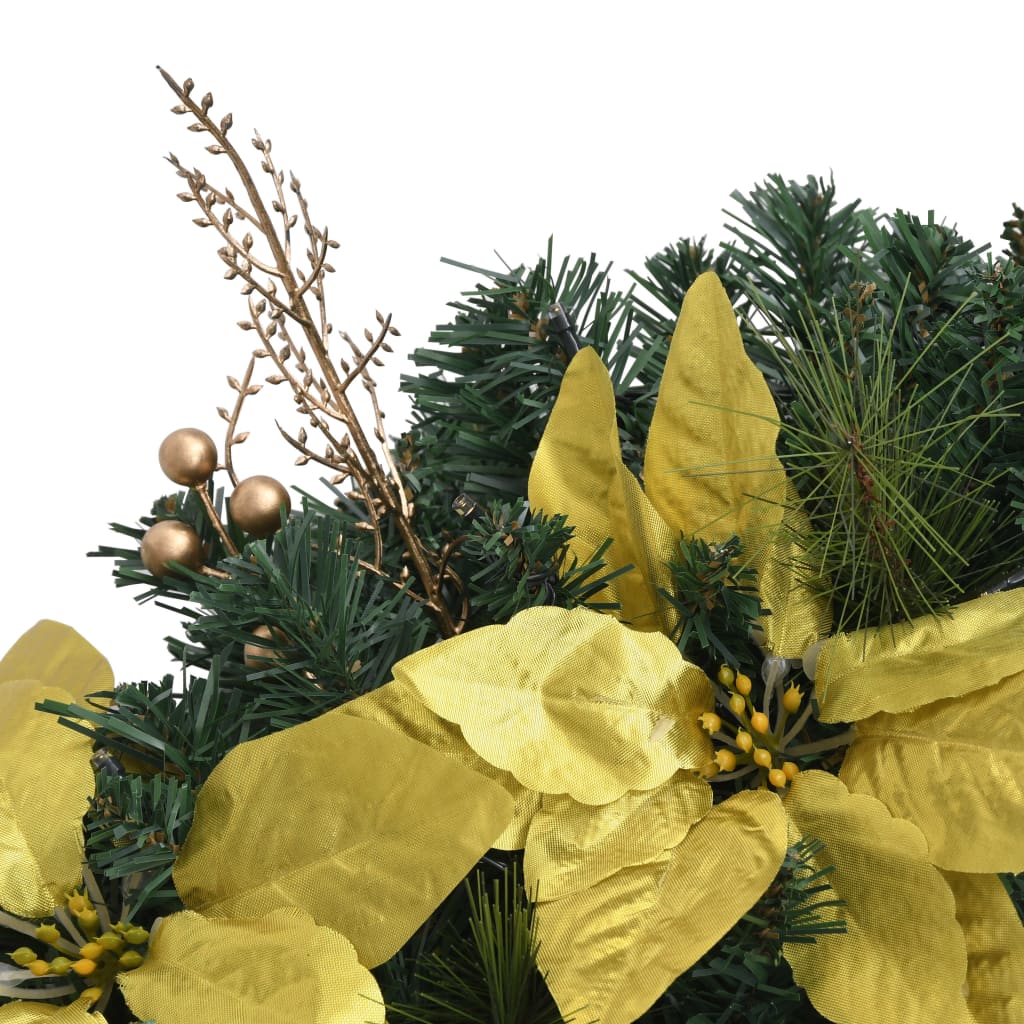 Kerstkrans Met Led Lampjes 60 Cm Pvc Groen Groen & goudkleurig