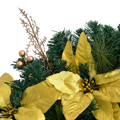 Kerstkrans Met Led Lampjes 60 Cm Pvc Groen Groen & goudkleurig