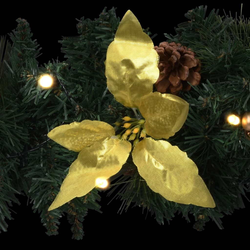 Kerstkrans Met Led Lampjes 60 Cm Pvc Groen Groen & goudkleurig