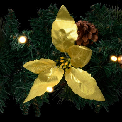 Kerstkrans Met Led Lampjes 60 Cm Pvc Groen Groen & goudkleurig