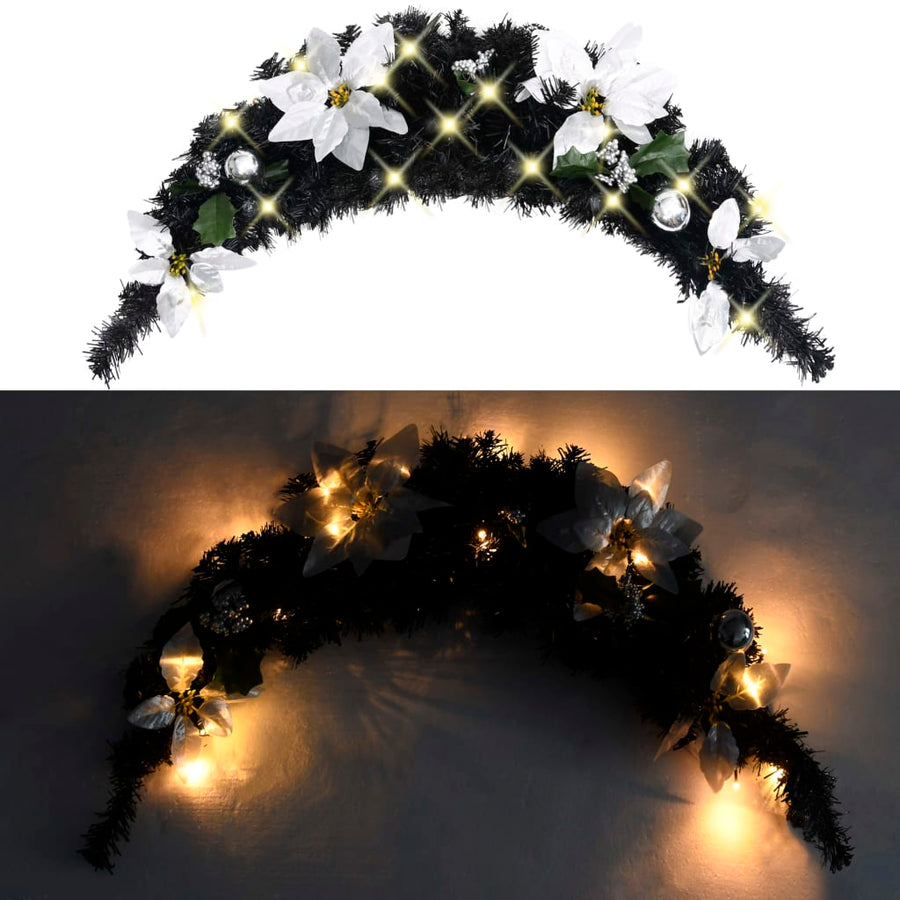 Kerstboog met LED-lampjes 90 cm PVC zwart