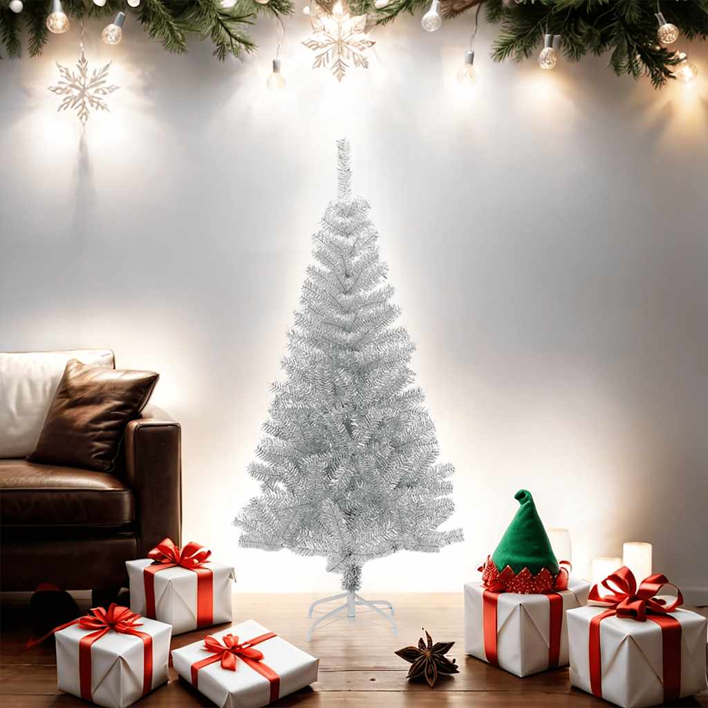 Kunstkerstboom Met Standaard 150 Cm Pet Kleurig Zilver 150 x 80 cm