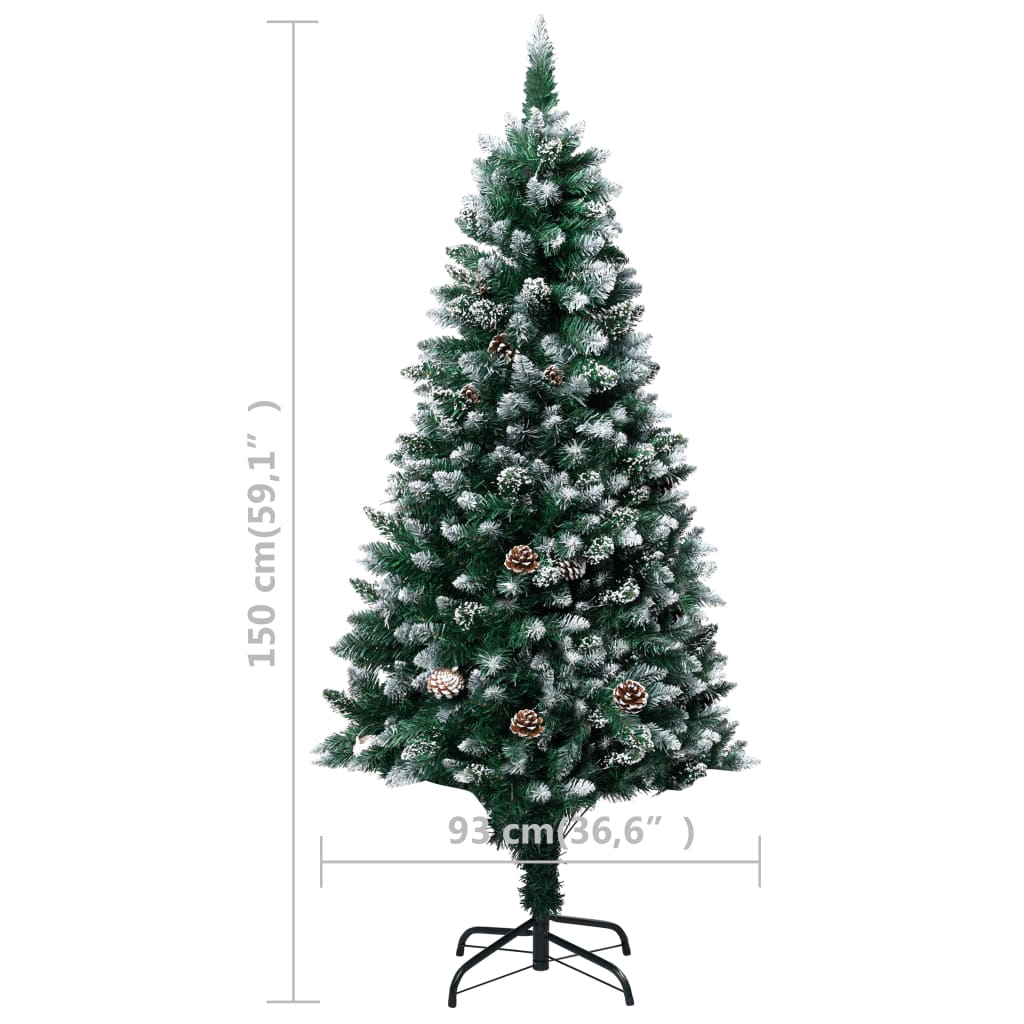Kunstkerstboom Met Dennenappels En Witte Sneeuw 150 Cm Wit 150 x 93 cm