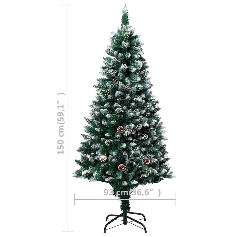 Kunstkerstboom Met Dennenappels En Witte Sneeuw 150 Cm Wit 150 x 93 cm