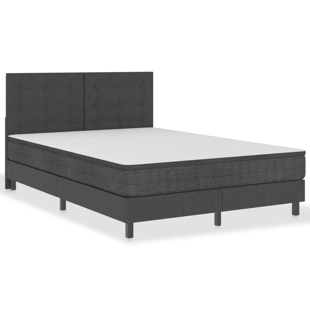 Boxspring Stof Donkergrijs 140 x 200 cm Gecapitonneerd hoofdeinde + 24,5 cm bedbodem