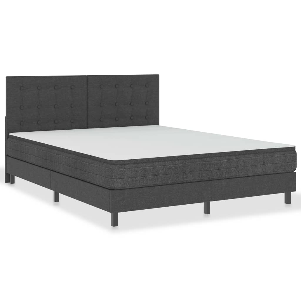 Boxspring Stof Donkergrijs 160 x 200 cm Gecapitonneerd hoofdeinde + 24,5 cm bedbodem