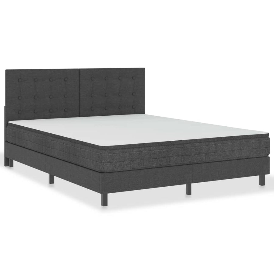 Boxspring Stof Donkergrijs 160 x 200 cm Gecapitonneerd hoofdeinde + 24,5 cm bedbodem