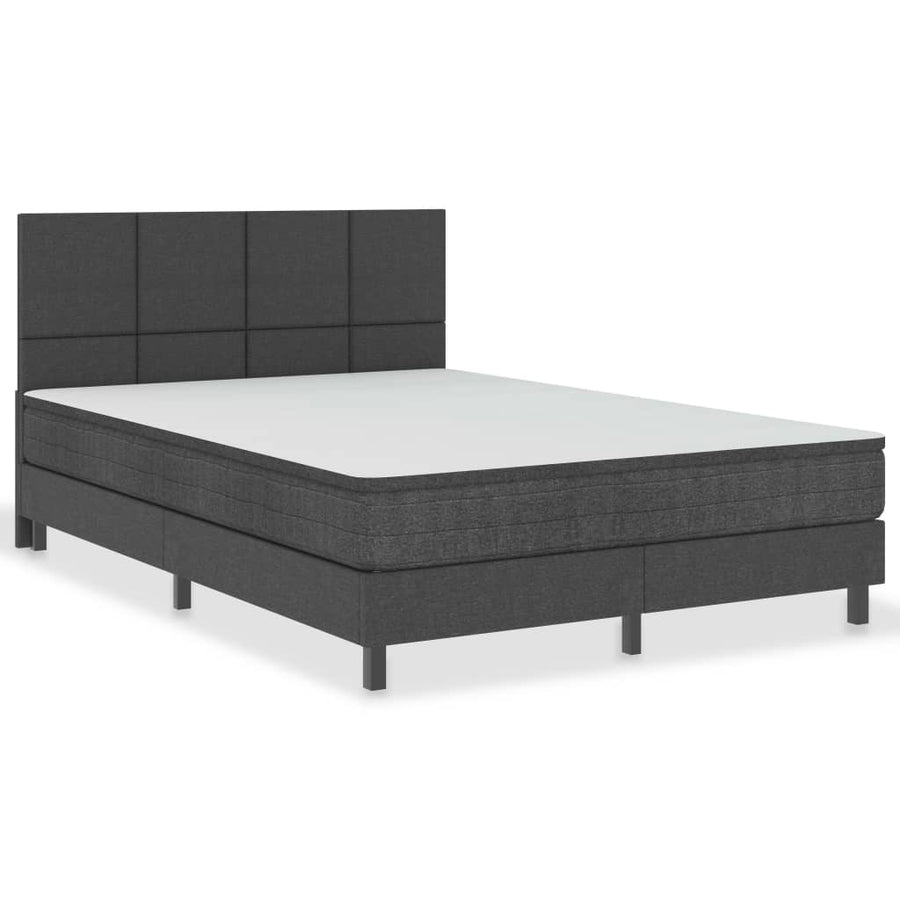Boxspring Stof Donkergrijs 140 x 200 cm Vierkant hoofdeinde + 24,5 cm bedbodem