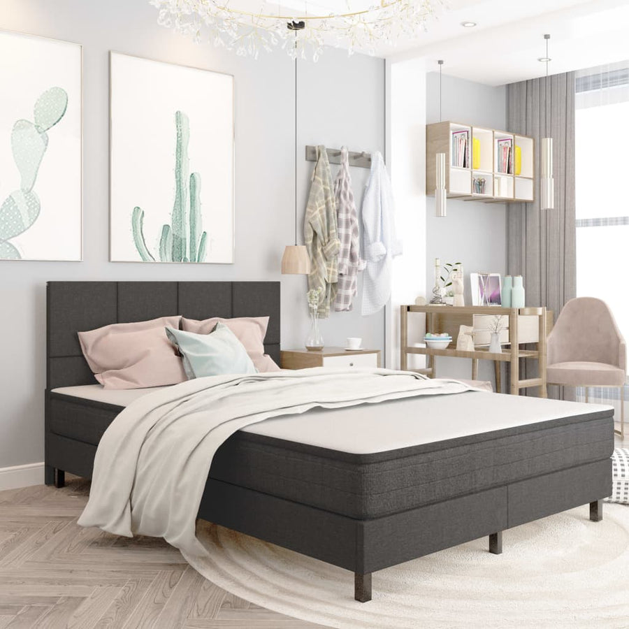 Boxspring Stof Donkergrijs 140 x 200 cm Vierkant hoofdeinde + 24,5 cm bedbodem