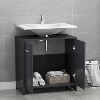 Badkamerkast 60x33x61 cm spaanplaat hoogglans grijs