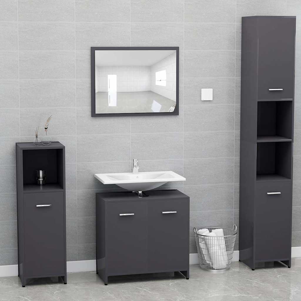 Badkamerkast 60x33x61 cm spaanplaat hoogglans grijs