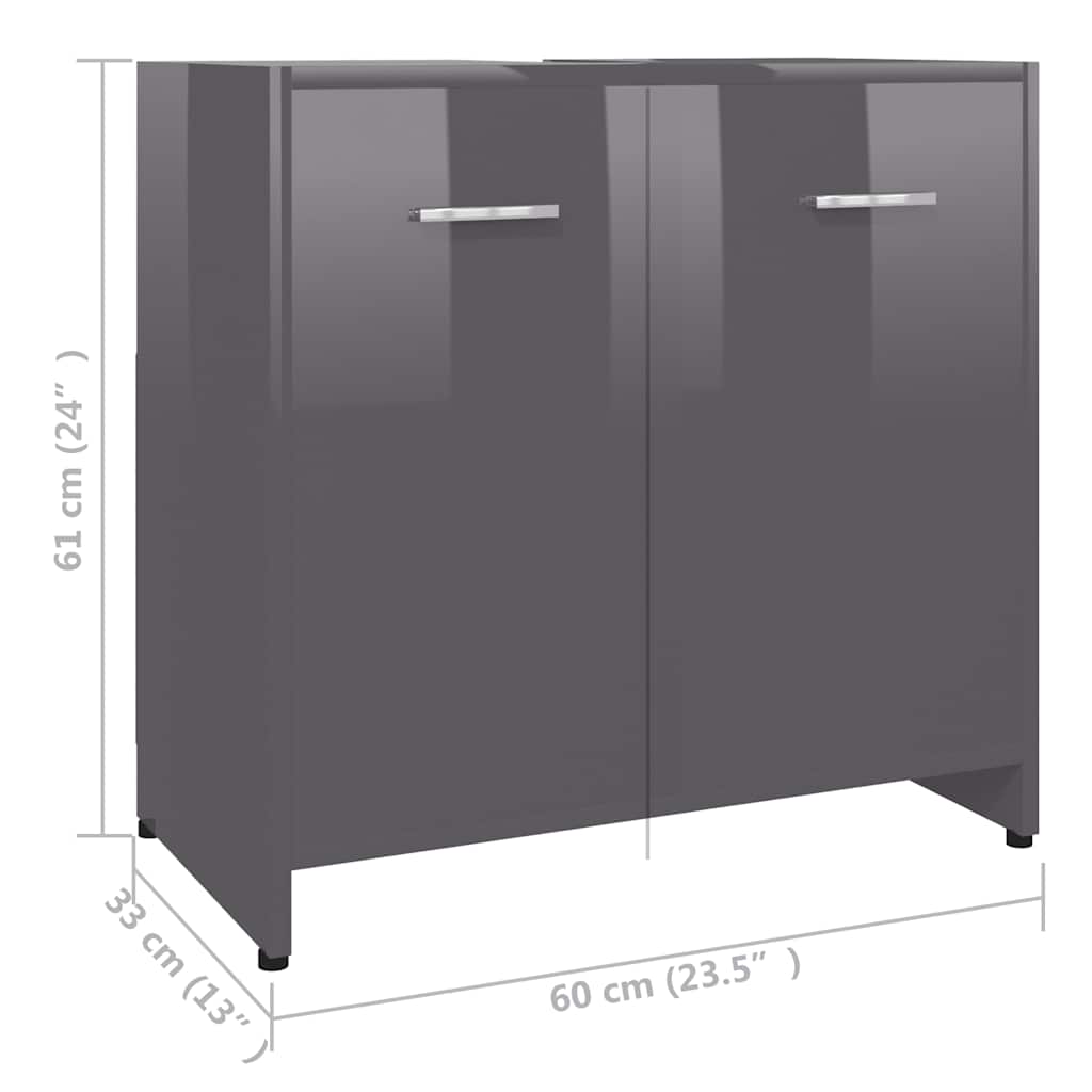Badkamerkast 60x33x61 cm spaanplaat hoogglans grijs