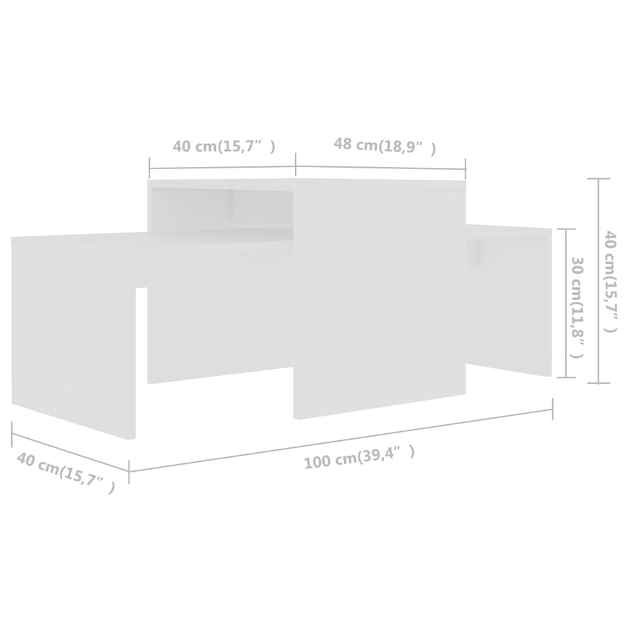 Salontafelset 00X48X40 Cm Bewerkt Hout Wit