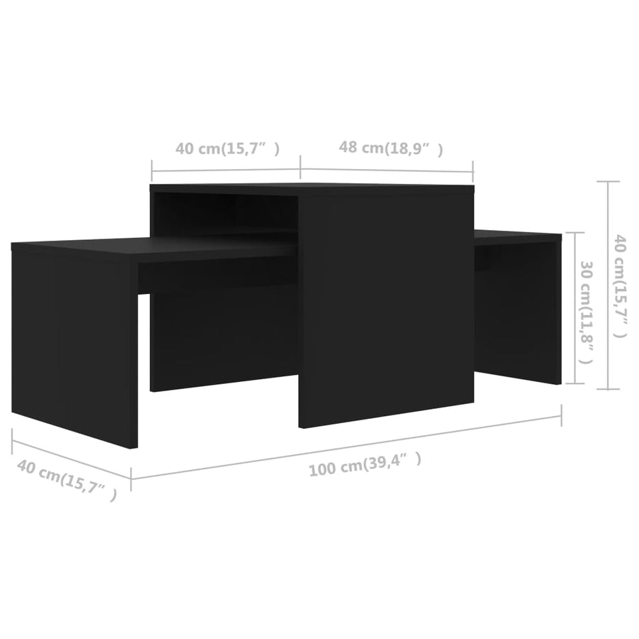 Salontafelset 00X48X40 Cm Spaanplaat Zwart