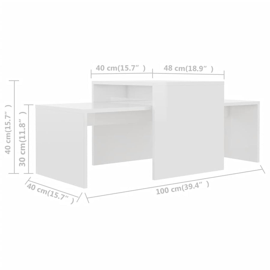 Salontafelset 00X48X40 Cm Spaanplaat Hoogglans wit