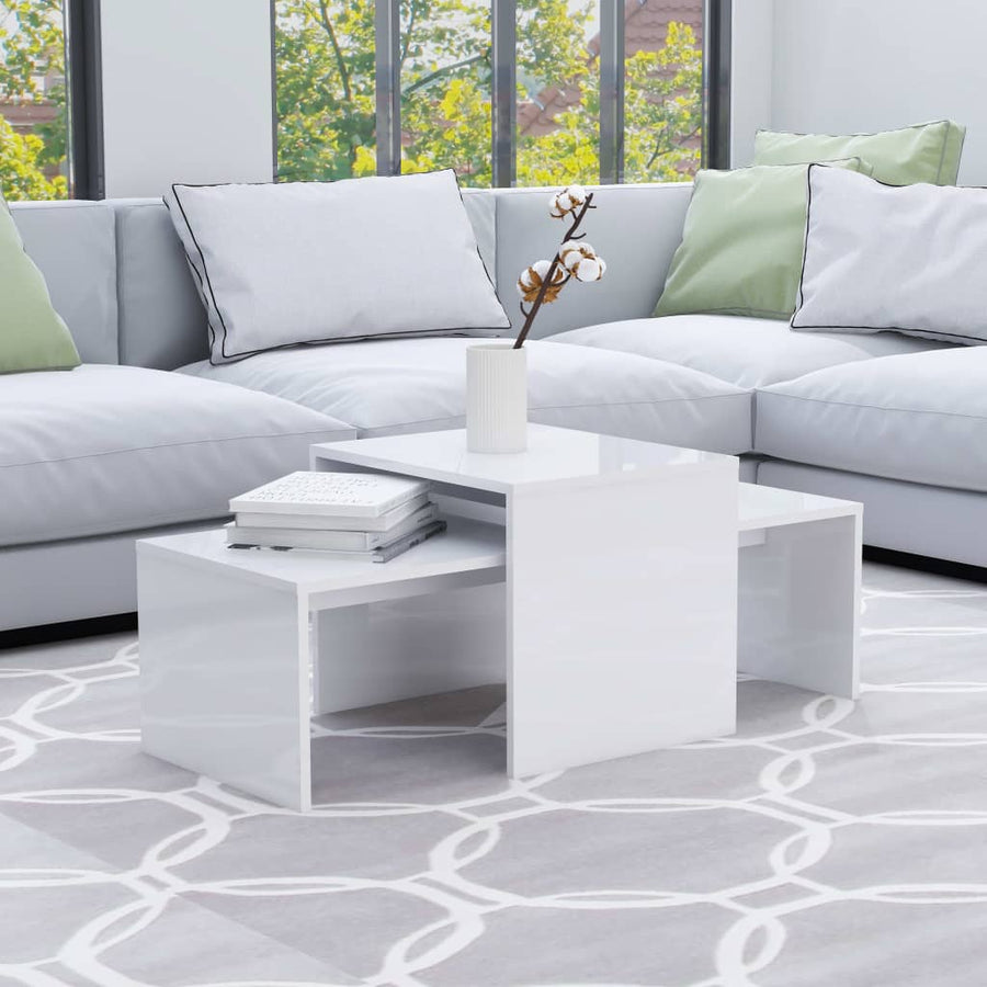 Salontafelset 00X48X40 Cm Spaanplaat Hoogglans wit
