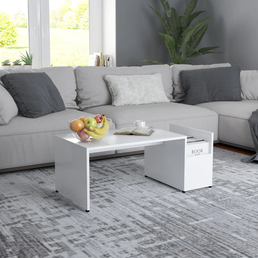 Salontafel 90X45X35 Cm Bewerkt Hout Wit