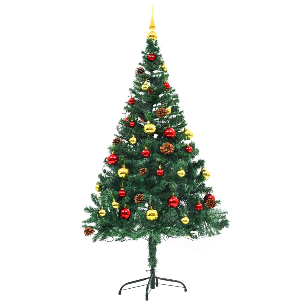 Kunstkerstboom met verlichting en kerstballen 150 cm groen