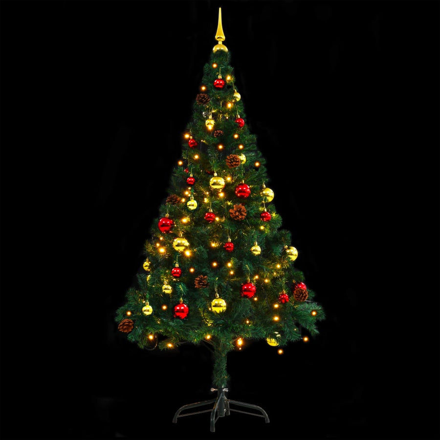 Kunstkerstboom met verlichting en kerstballen 150 cm groen