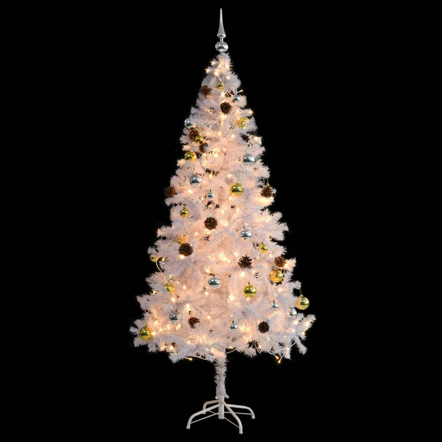 Kunstkerstboom met verlichting en kerstballen 180 cm wit
