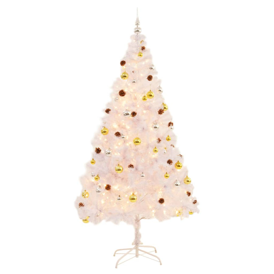 Kunstkerstboom met verlichting en kerstballen 210 cm wit