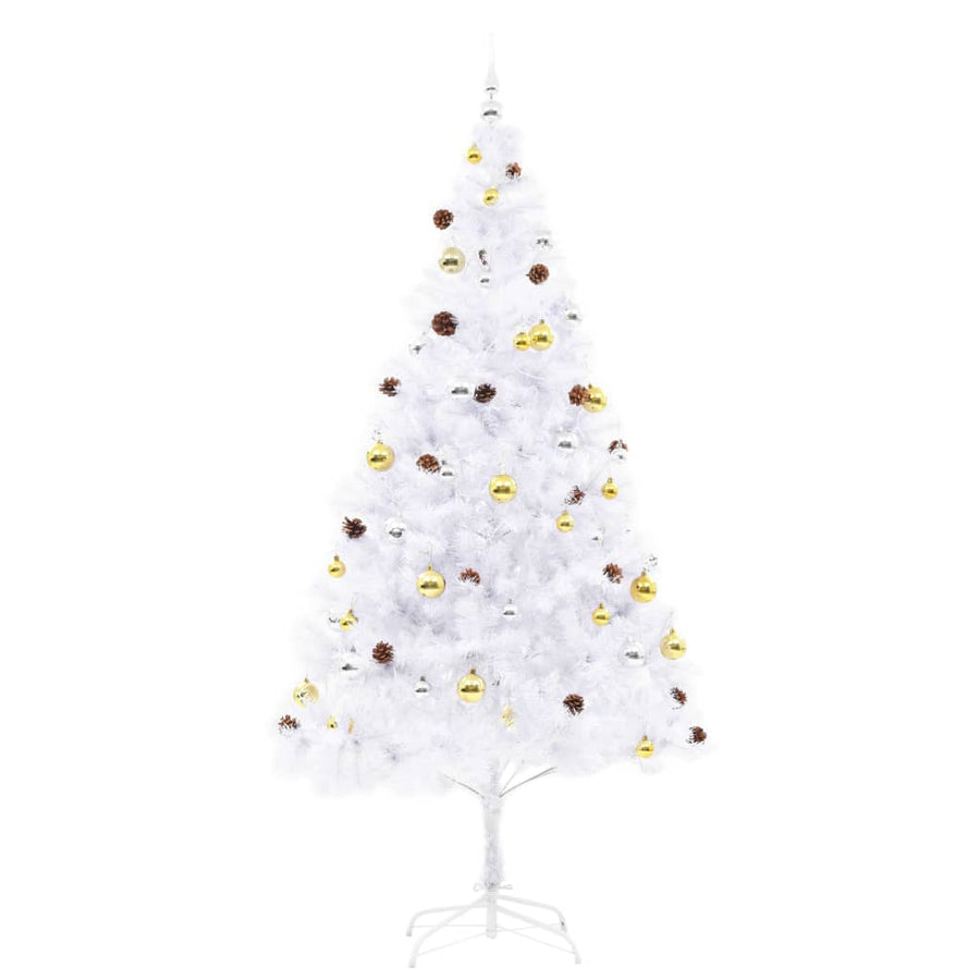 Kunstkerstboom met verlichting en kerstballen 210 cm wit