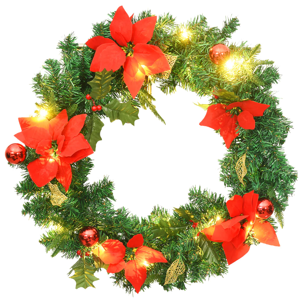 Kerstkrans met LED lampjes 60 cm PVC groen