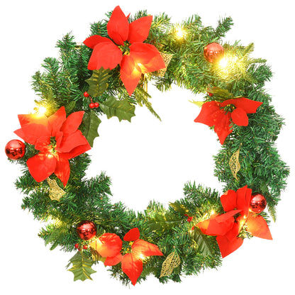 Kerstkrans met LED lampjes 60 cm PVC groen