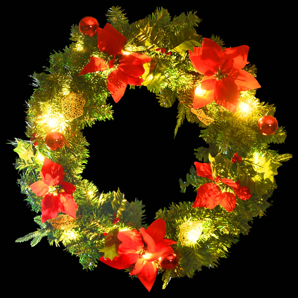 Kerstkrans met LED lampjes 60 cm PVC groen