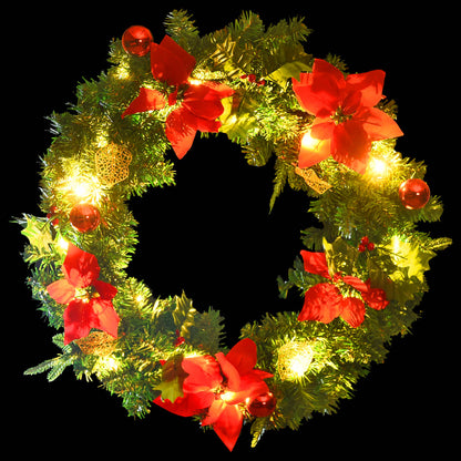 Kerstkrans met LED lampjes 60 cm PVC groen