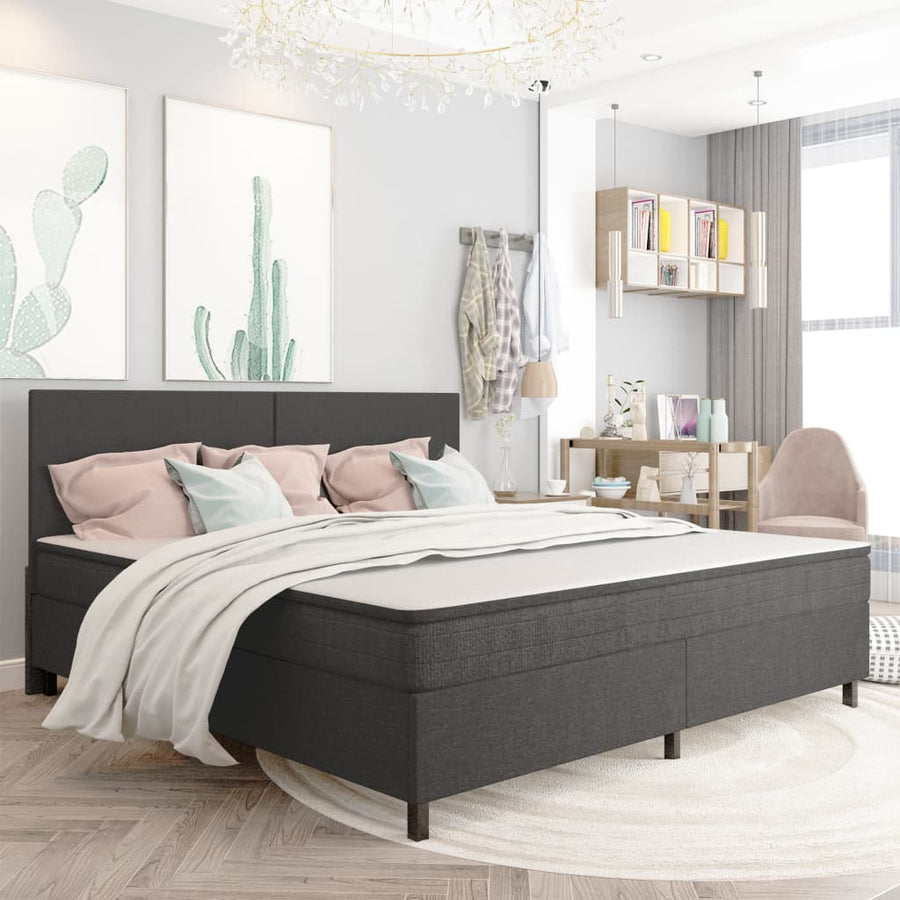 Boxspring Stof Donkergrijs 200 x 200 cm Effen hoofdeinde + 35,5 cm bedbodem