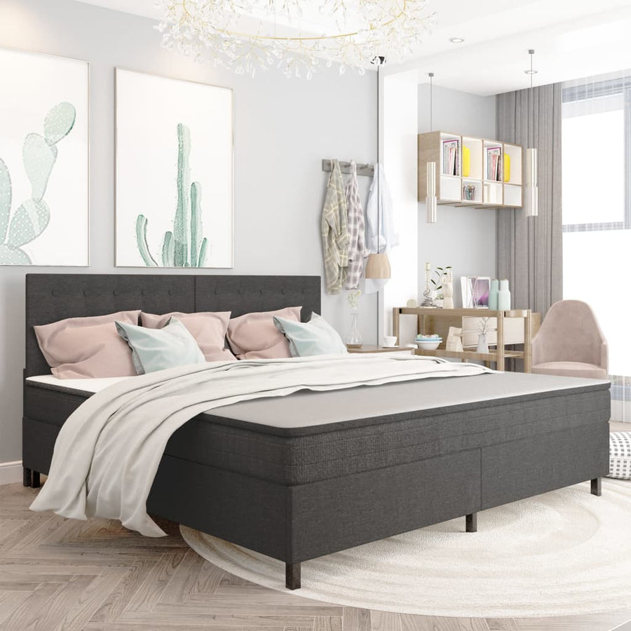 Boxspring Stof Donkergrijs 200 x 200 cm Gecapitonneerd hoofdeinde + 35,5 cm bedbodem