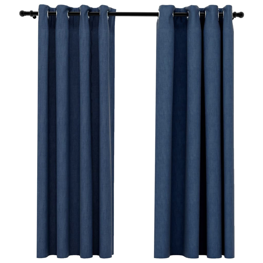 Gordijnen Linnen-Look Verduisterend Ogen 140 x 175 cm Blauw