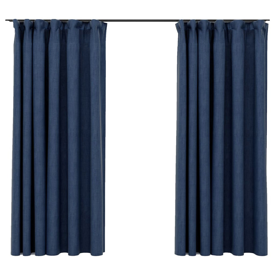 Gordijnen Linnen-Look Verduisterend Haken 140 x 175 cm Blauw