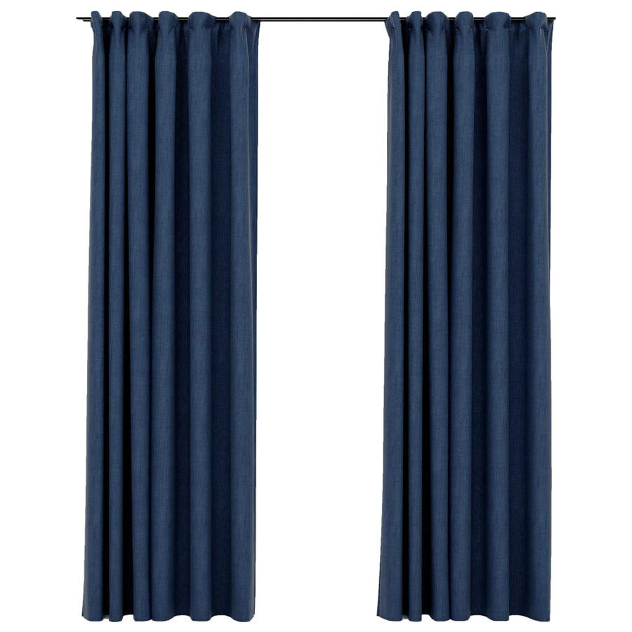 Gordijnen Linnen-Look Verduisterend Haken 140 x 225 cm Blauw