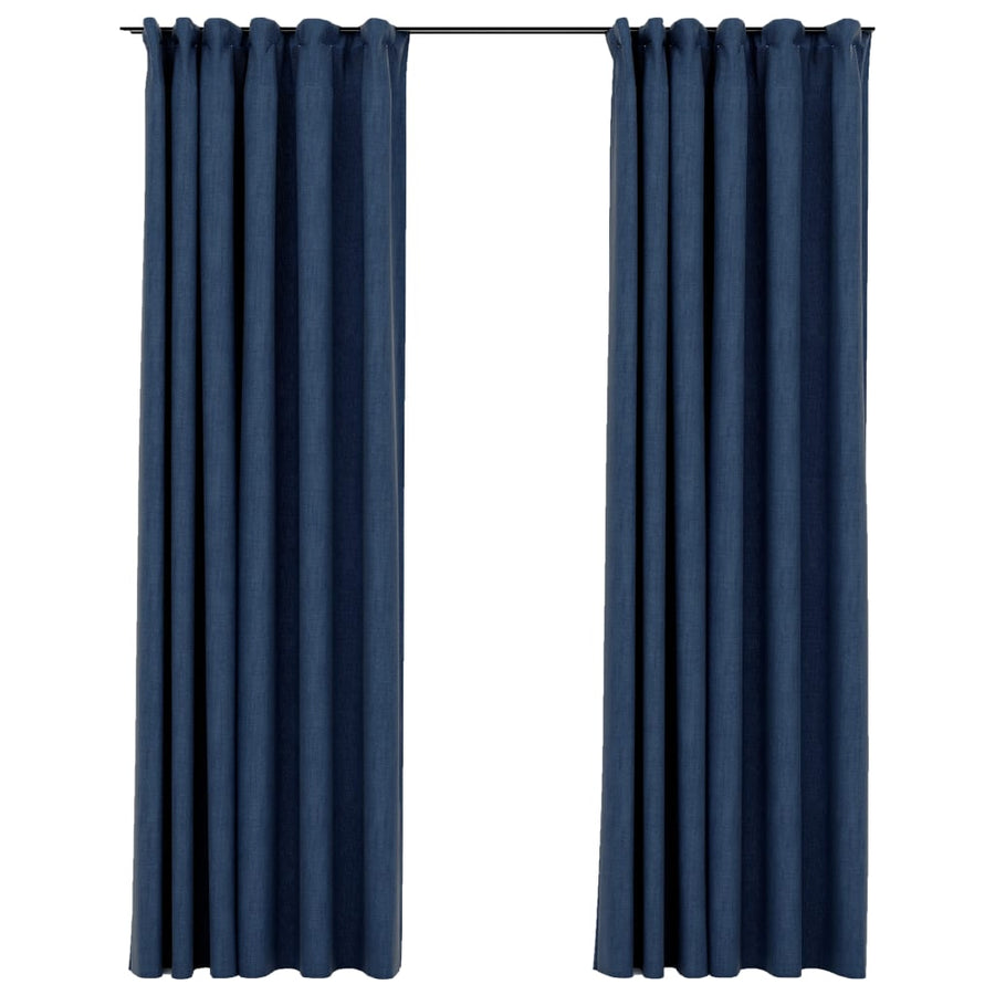 Gordijnen Linnen-Look Verduisterend Haken 140 x 245 cm Blauw