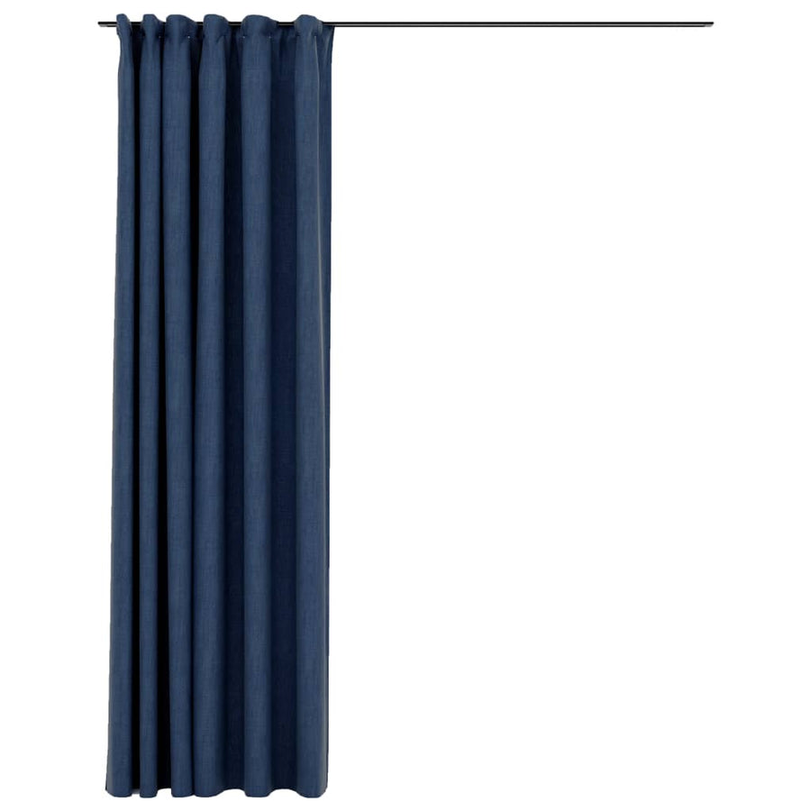 Gordijn Linnen-Look Verduisterend Met Haken 290X245 Cm Blauw