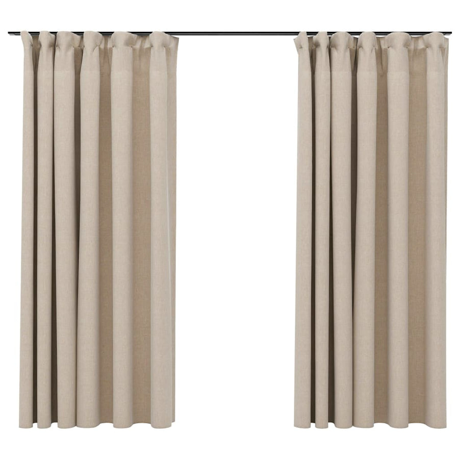 Gordijnen Linnen-Look Verduisterend Haken 140 x 175 cm Beige