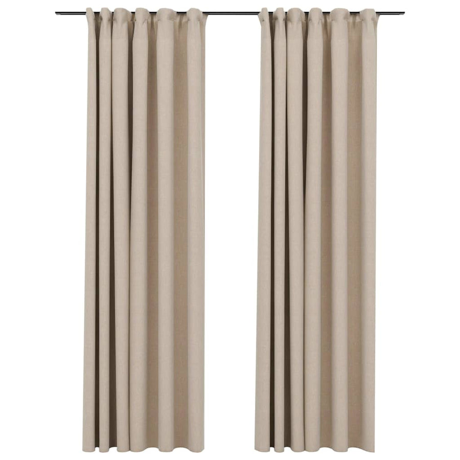 Gordijnen Linnen-Look Verduisterend Haken 140 x 225 cm Beige