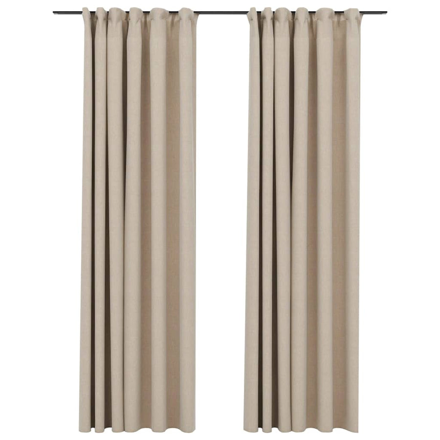 Gordijnen Linnen-Look Verduisterend Haken 140 x 245 cm Beige
