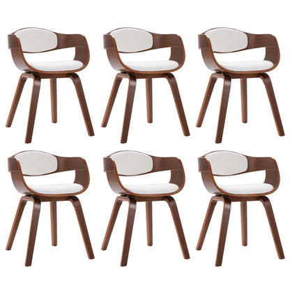 Eetkamerstoelen 6 St Gebogen Hout En Kunstleer Donkerbruin en wit