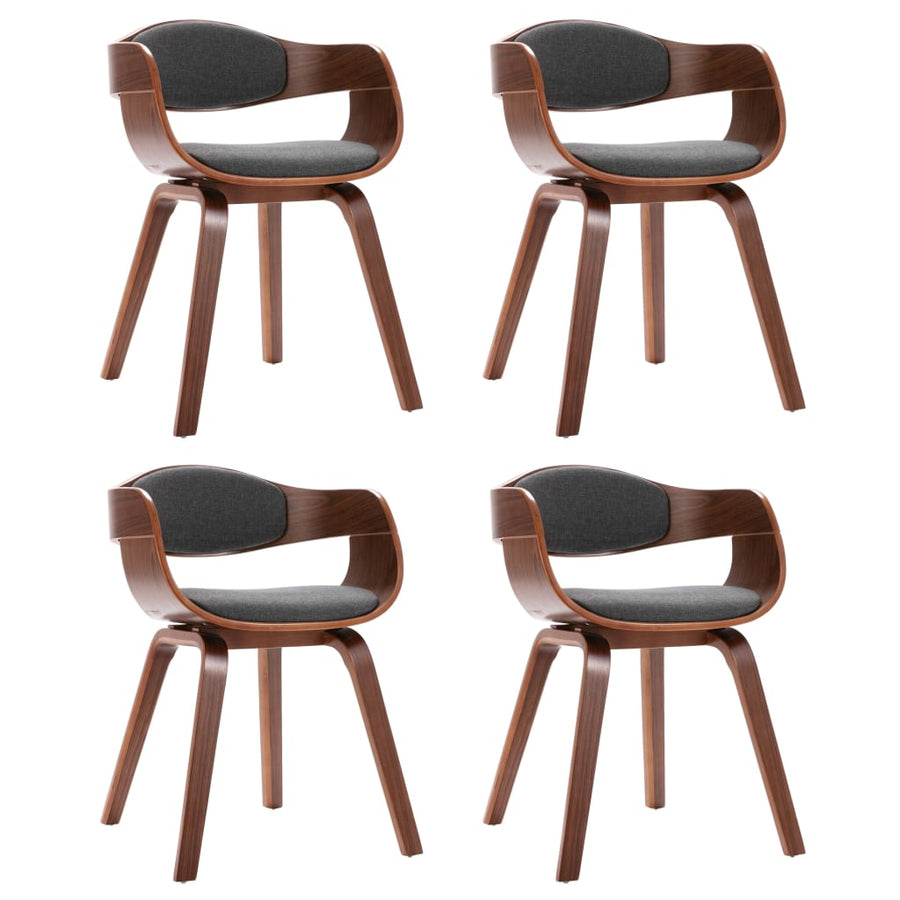 Eetkamerstoelen Gebogen Hout En Stof 4 Donkerbruin en grijs
