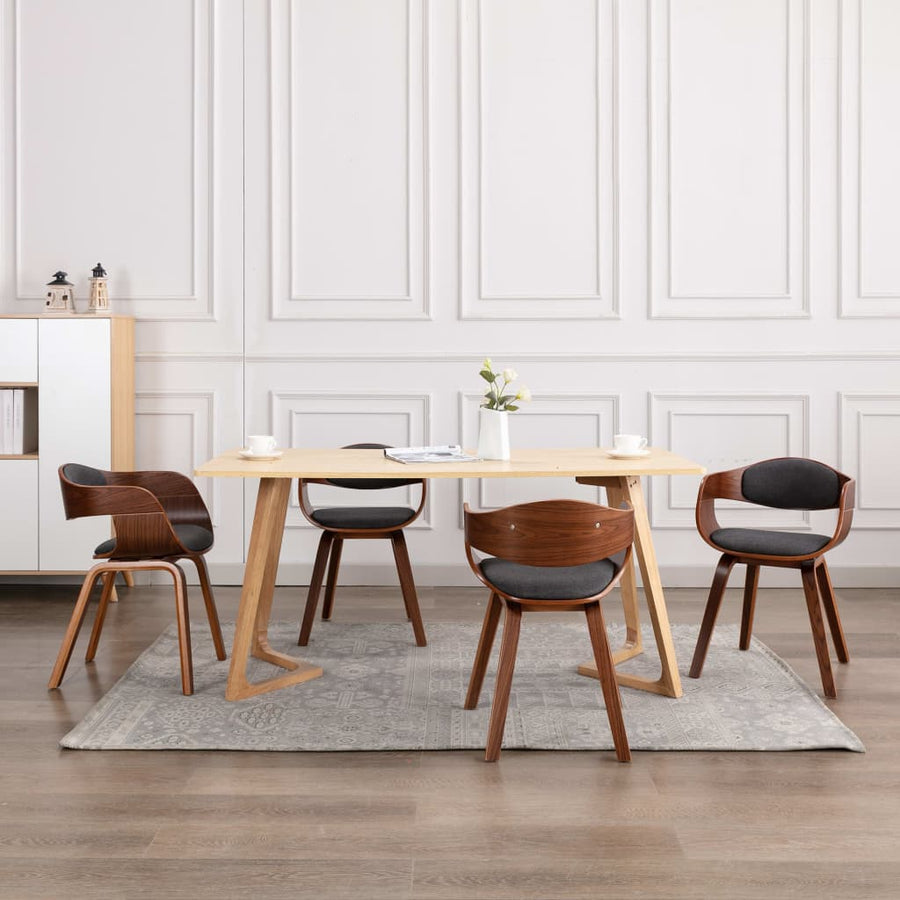 Eetkamerstoelen Gebogen Hout En Stof 4 Donkerbruin en grijs
