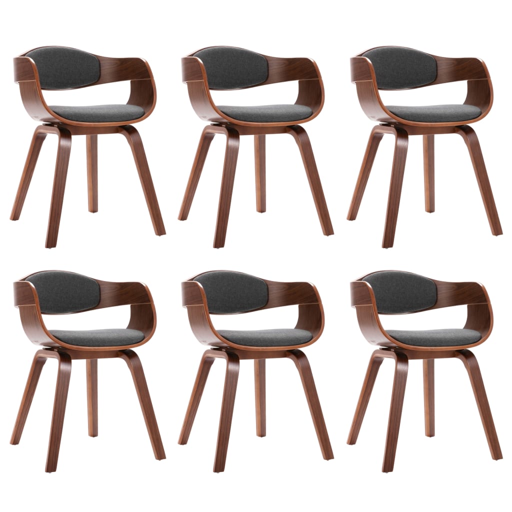 Eetkamerstoelen Gebogen Hout En Stof 6 Donkerbruin en grijs